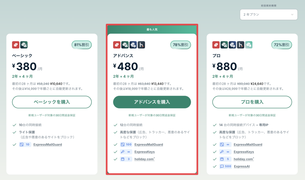 ExpressVPN 料金